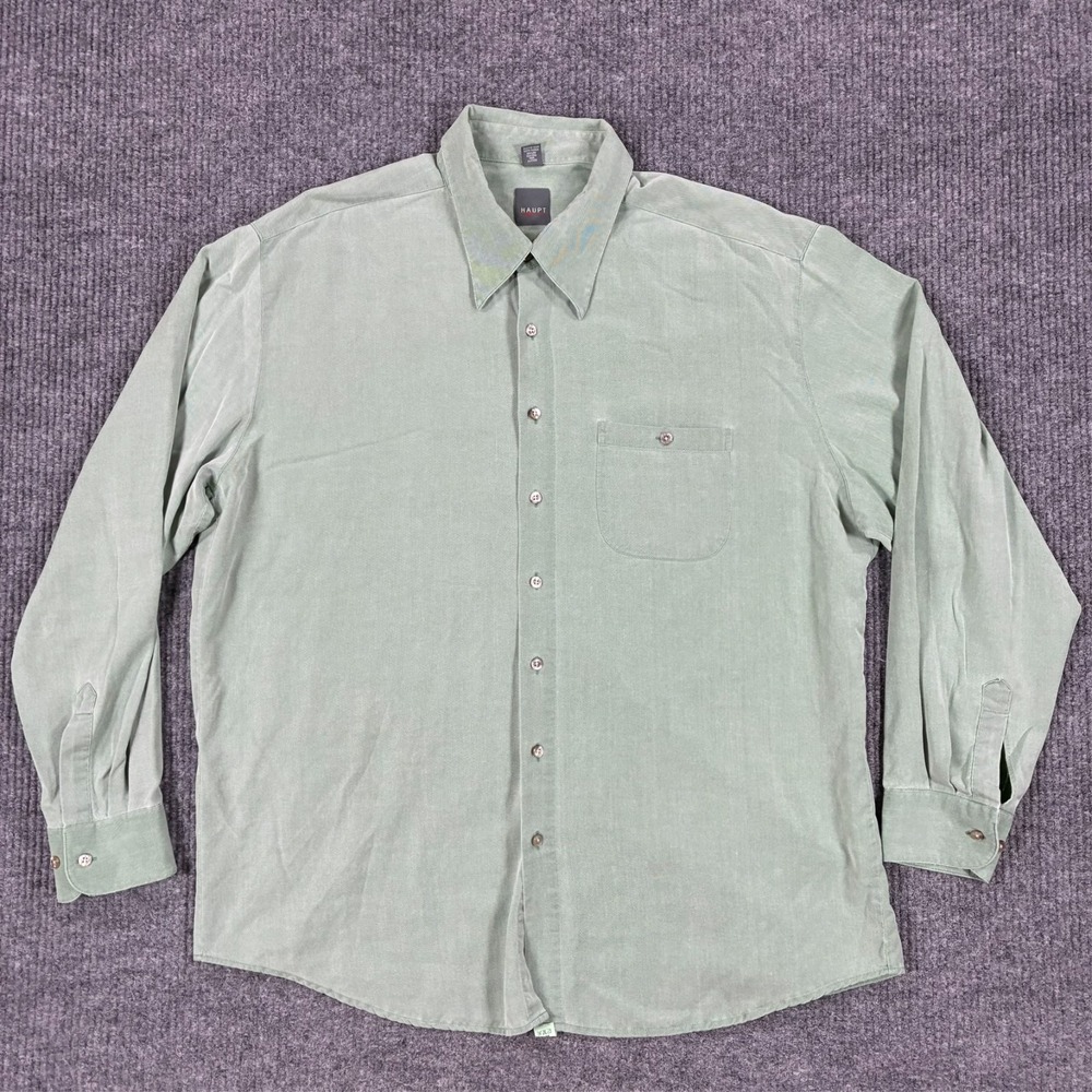Haupt Mens Size 46-2XL Green Button Front Dress Shirt Long Sleeve Germany Made